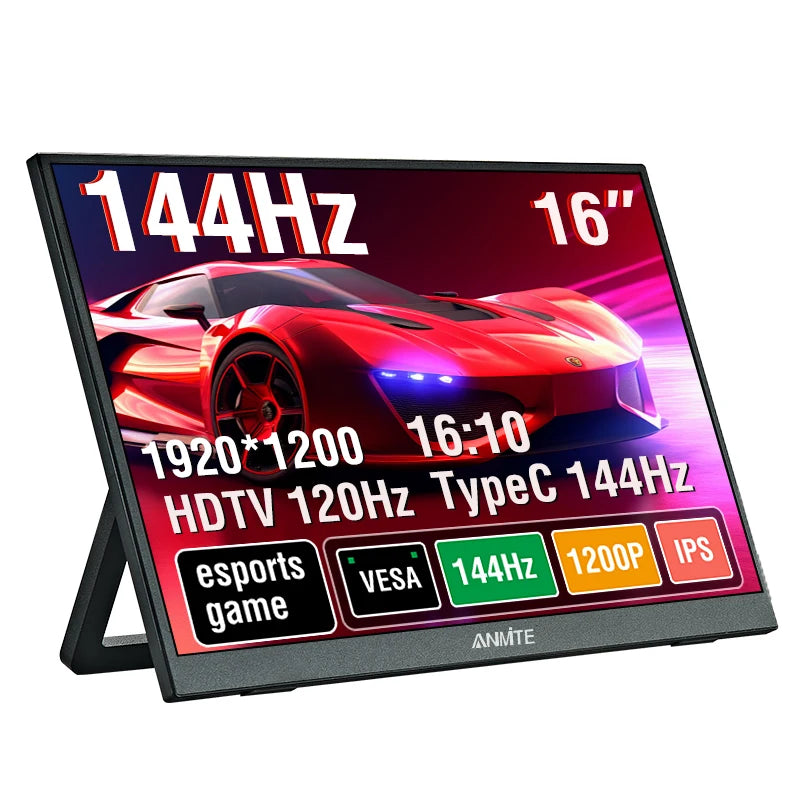 16" Portable Monitor 144Hz/120Hz 1920*1200 Resolution, 300Cd/m² brightness, suitable for laptops, mobile phones