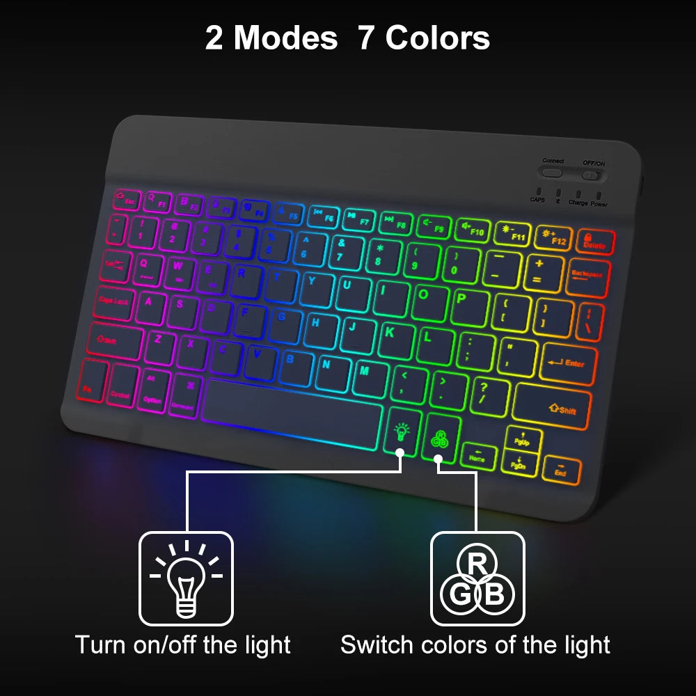 10inch RGB Backlit Rechargeable  Bluetooth Keyboard Wireless Keyboard Bluetooth Mini Keyboard for Spanish Russian Keyboard