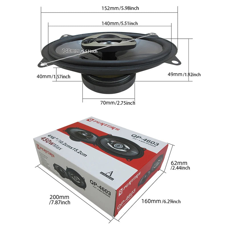 2PCS 4X6 Inch (2X450W) 900W 4-Way Car Hi-Fi Coaxial Speaker Door Audio Full Range Speaker