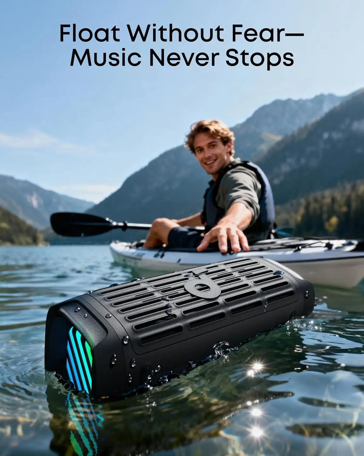 Soundcore Boom 3i by Anker compact outdoor speaker with IP68 waterproof, floating playback, and saltwater resistance.