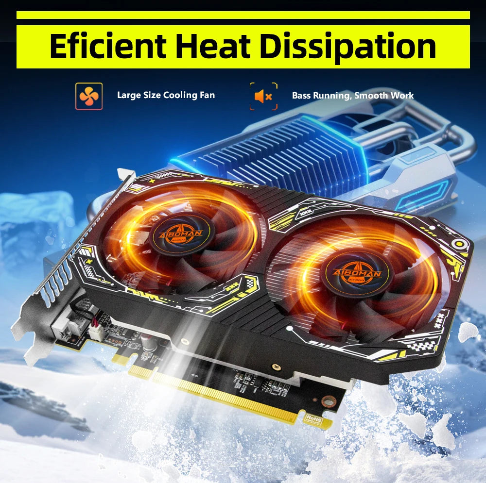 AIBOMAN Gamer Black Yellow AMD RX550 4GB GDDR5 Graphics Card 128Bit Dual Fan Computer Assembly Accessories Electric Office Games