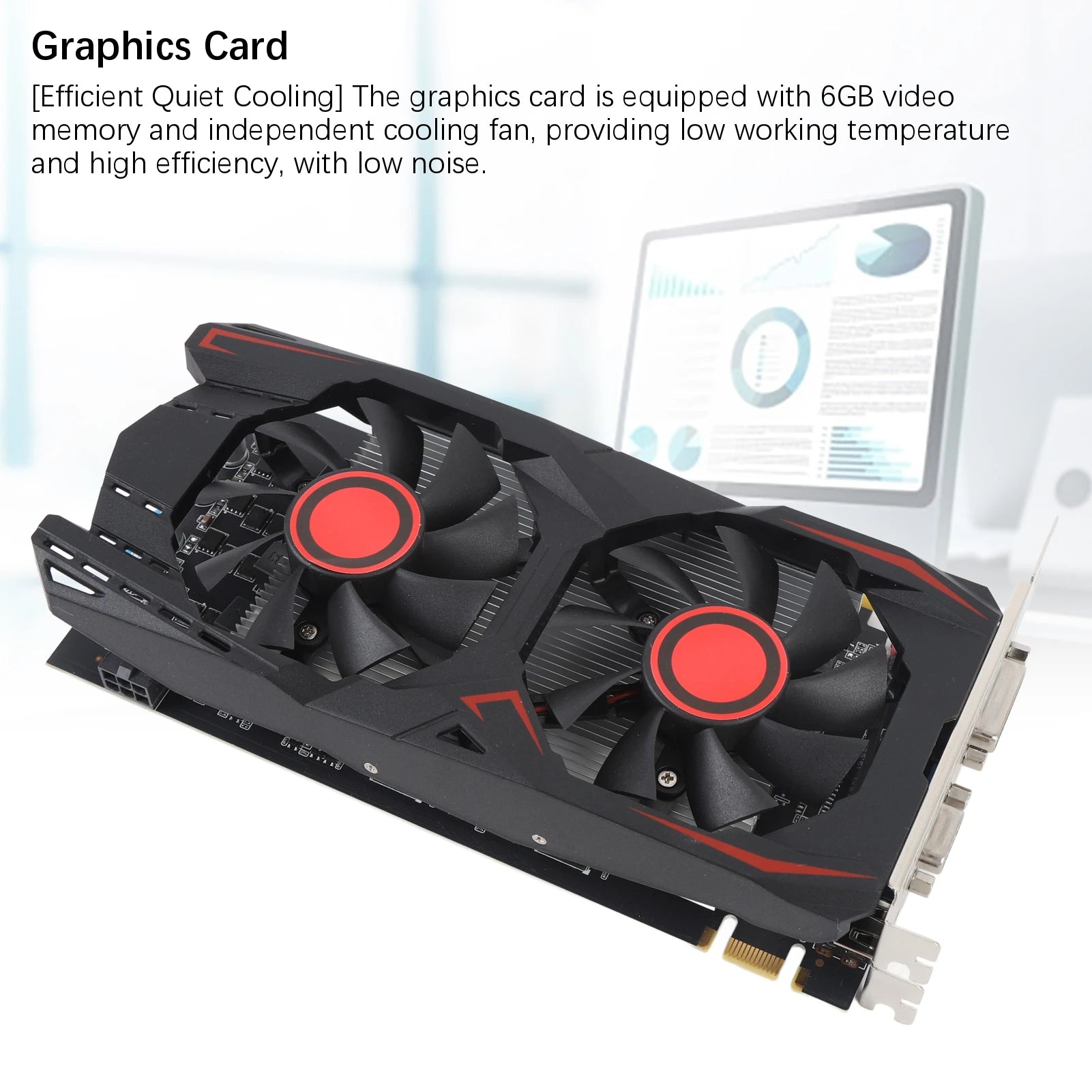 Graphics Card 6GB GDDR5 192BIT Double Fan PCIE 2.0 16X Slot Supports DVI VGA HD Multimedia Interface Durable Gaming Video Card