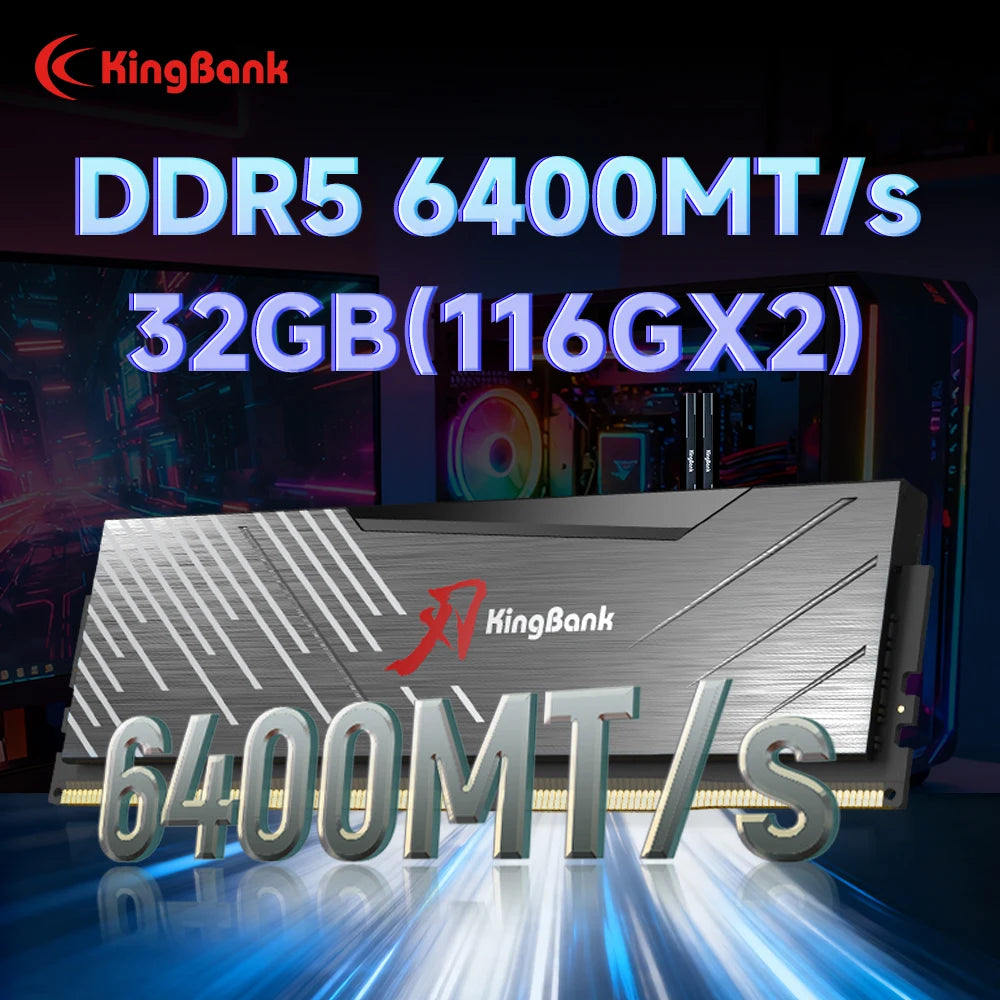 KingBank SoarBlade Ram DDR5 32GB (16GBx2) 6400MHz Hynix M die PC5 Desktop Computer Memoria Ram Compatible with XMP 3.0/AMD EXPO