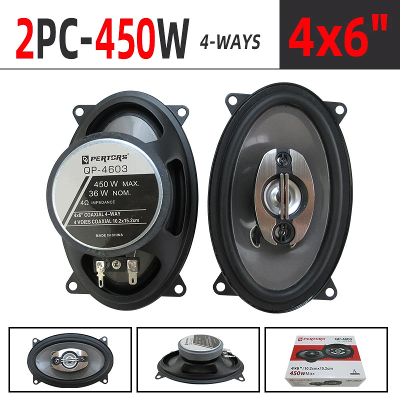 2PCS 4X6 Inch (2X450W) 900W 4-Way Car Hi-Fi Coaxial Speaker Door Audio Full Range Speaker