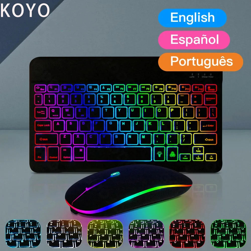 10inch RGB Backlit Rechargeable  Bluetooth Keyboard Wireless Keyboard Bluetooth Mini Keyboard for Spanish Russian Keyboard