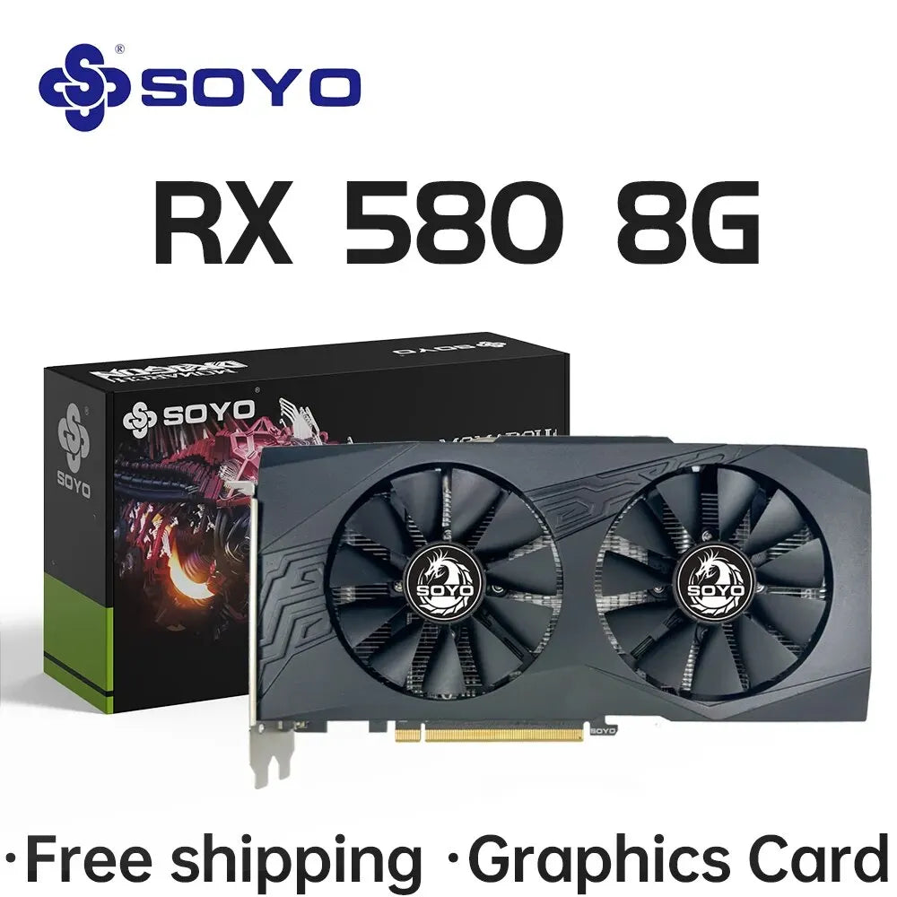 SOYO AMD Radeon RX580 8GB Graphics Card GDDR5 Memory 2048SP 256Bit PCI-E3.0x16 GPU DP DVI for Computer Gaming Video Card
