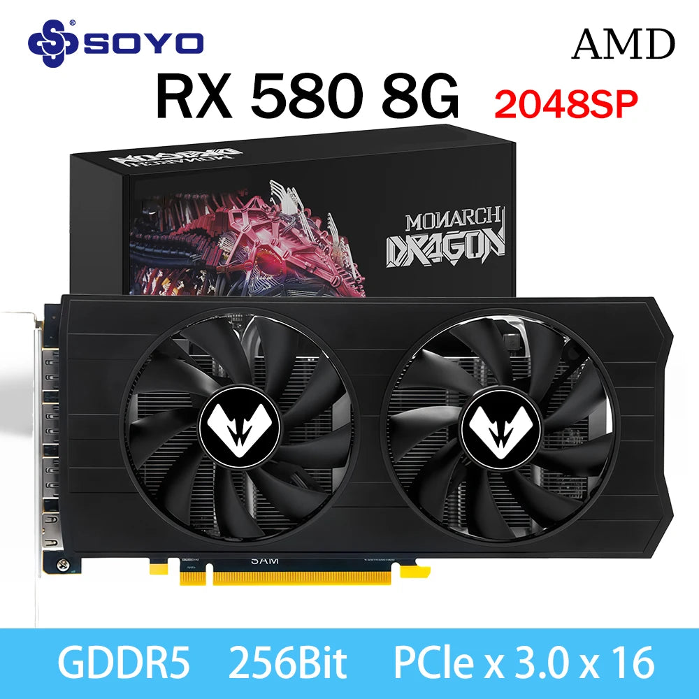 SOYO AMD CPU RX580 8GB 2048SP Video card Gaming Graphics Card GDDR5 256Bit PCI-E 3.0X16 14NM Desktop Computer components 7000MHz