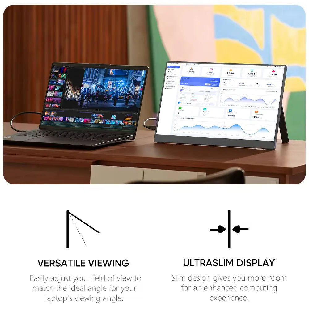 DLN  Portable Monitor 18.5 inch 1080P 100Hz with VESA Hole and New Back Bracket Laptop Extended Display ADS-IPS HDR Screen