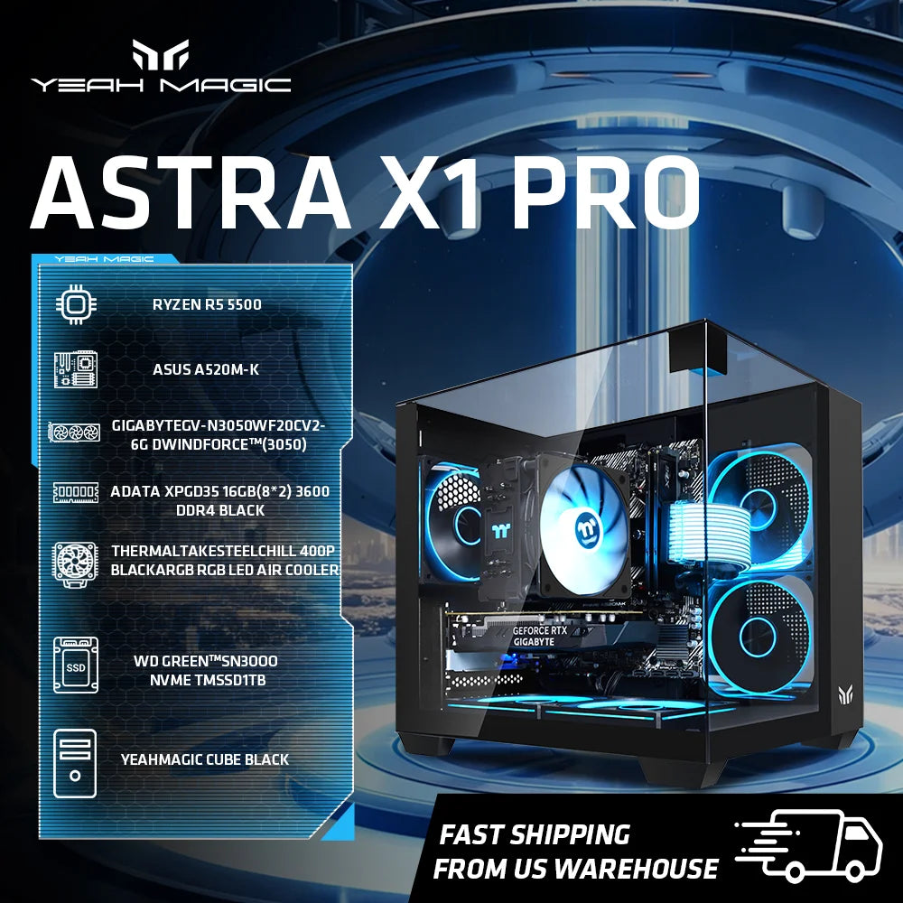 YEAH MAGIC AMD Ryzen 5 5500 Gaming Desktop 16GB(8G*2) DDR4 3600 1T NVME SSD 3050 Graphics card Win11 Home Gamer Desktop PC in US
