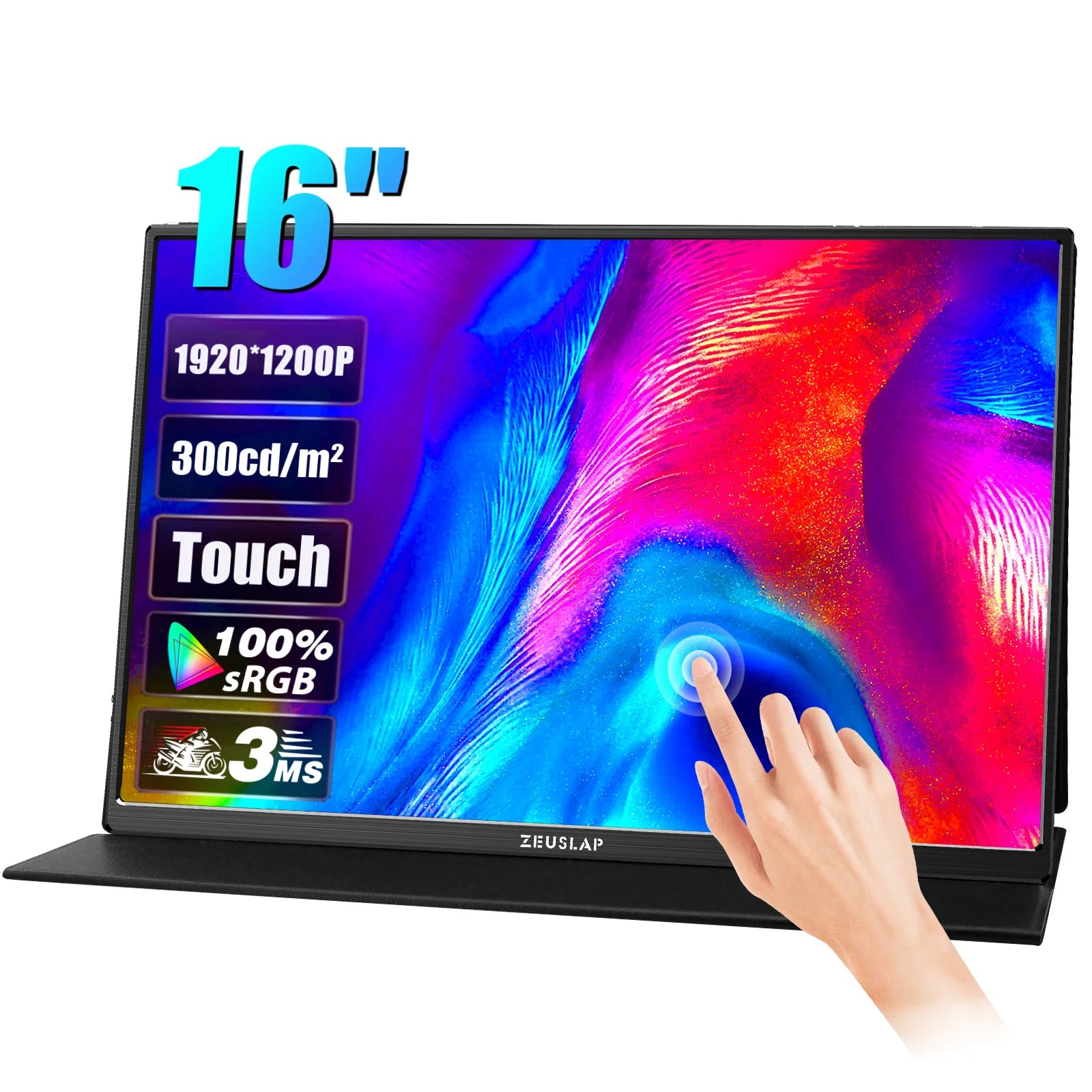 ZEUSLAP 16" Touch Screen Portable Monitor 100%sRGB 1200P IPS Screen Travel Display for Steam Deck Laptop Switch PS4 PS5 Xbox