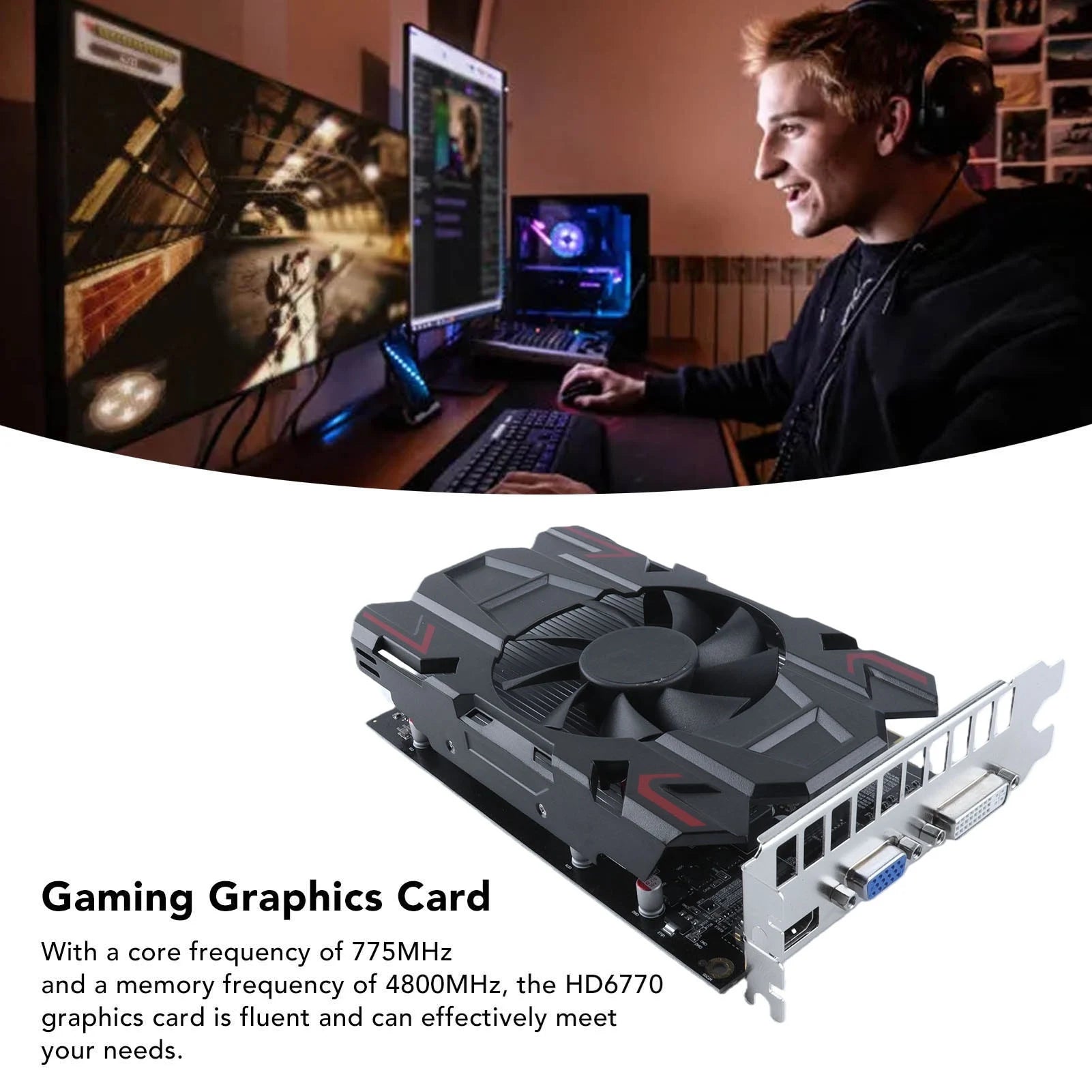 Gaming Graphics Card HD6770 4GB DDR5 128bit HD Multimedia Interface DVI Displayport Interface Desktop Gaming Video Card