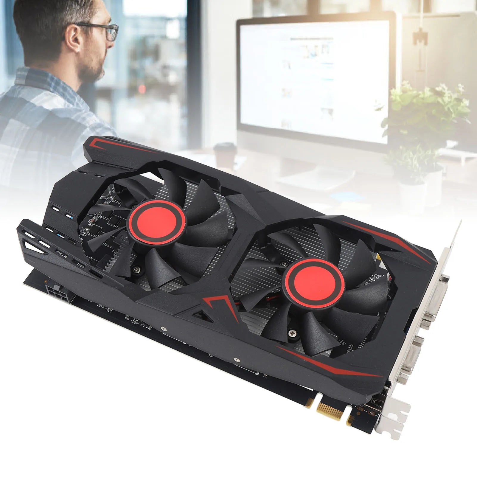 Graphics Card 6GB GDDR5 192BIT Double Fan PCIE 2.0 16X Slot Supports DVI VGA HD Multimedia Interface Durable Gaming Video Card