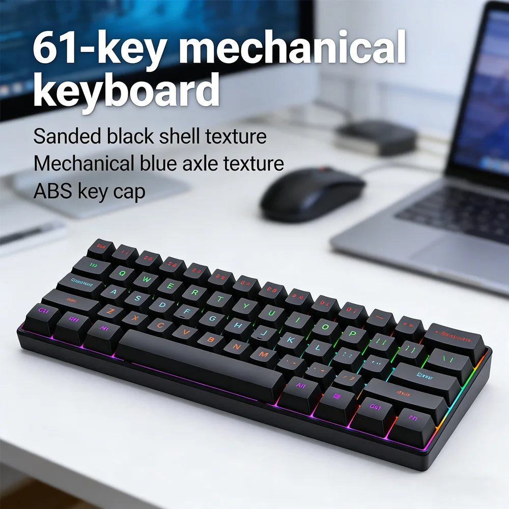 2026 new Mini 60% Compact Wired Keyboard 61 Keys RGB Backlight Membrane Keyboard For Windows PC Office laptop Computer
